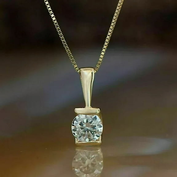 0.50Ct Round Cut Lab Created Diamond Solitaire Pendant Necklace 14K Yellow Gold Plated