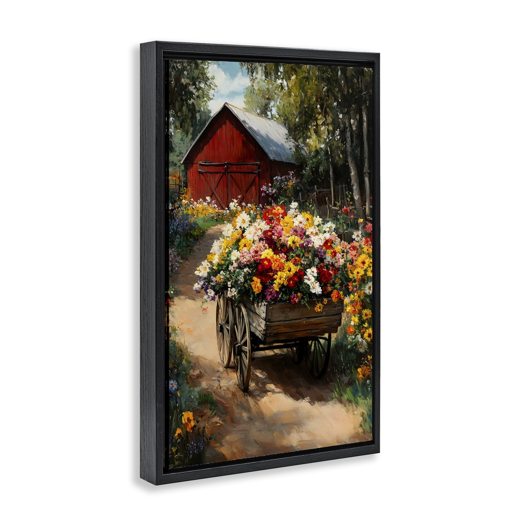 Stupell Industries Floral Wagon in Summer Garden Black Framed Floater Canvas Wall Art, design by Franklyn Gregory