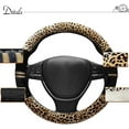thumbnail image 4 of Luxury Leopard Print Fashionable Plush Car Steering Wheel Cover, Universal Fit, Keep Warm for Car SUV, Beige and Black, 4 of 11