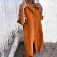 thumbnail image 2 of Women's Flowy Linen Shirt Dress Casual Comfortable Three Quarter Sleeve Spring Summer Outfit Breathable Lightweight Stylish Versatile, 2 of 2