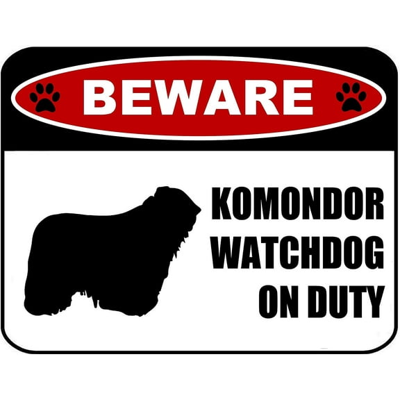 PCSCP Beware Komondor Watchdog On Duty (Silhouette) 11.5 inch x 9 inch Laminated Dog Sign