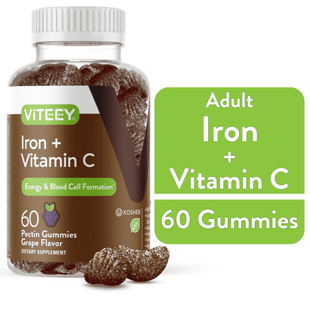 VITEEY Iron Gummies with Vitamin C 20mg, Energy & Blood Support, Grape Flavor, 60 Ct