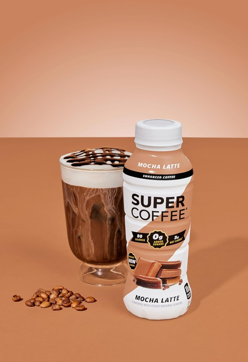 Super Coffee Mocha Latte Iced Coffee Bottle 12 fl oz with Cow Milk