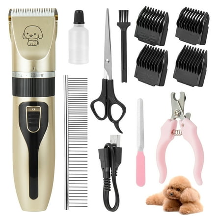 Dog Hair Clipper Grooming Kit, Quiet Pet Hair Trimmer Dog Clippers, Rechargeable Cordless Low Noise Pet Hair Clipper Shaver for Dogs Cats Animals, Golden