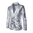 thumbnail image 3 of UVEASISHA Mens Gold Suit Jacket Slim Fit Single Breasted Party Jackets Lightweight Fashion Sequin Shiny Blazers for Wedding Dinner Prom Deal of The Day Clearance,Silver,L, 3 of 6