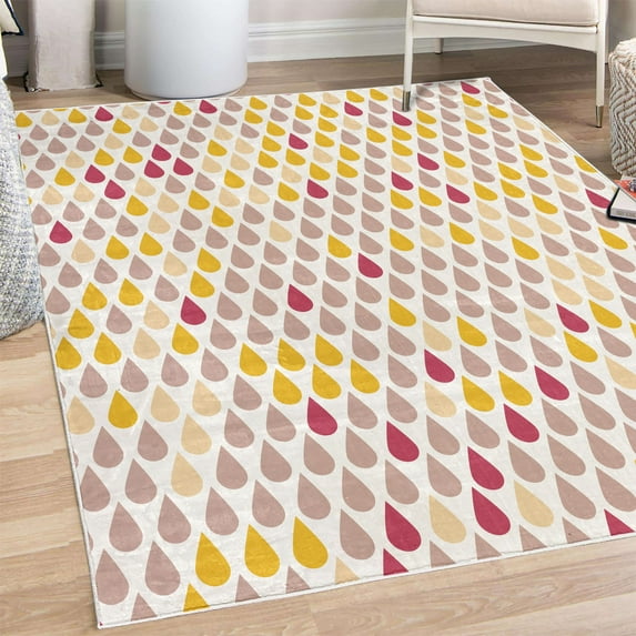 Nature Decorative Rug, Repeated Minimalist Rain Drops Splashes Tears of Earth Air Gravity Image Art, Quality Carpet for Bedroom Dorm and Living Room, 6 Sizes, Earth Yellow, by Ambesonne