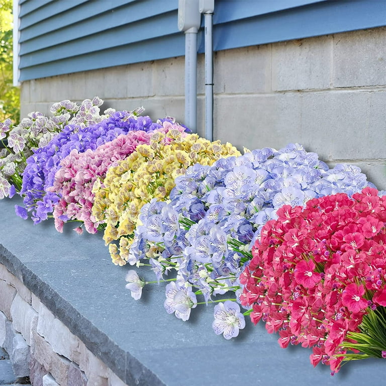 12 Bundles Artificial Pansy Flowers - UV Resistant Fake Silk Flowers For Outdoor/Indoor Decor (Purple & Pink, 14.5" Tall)