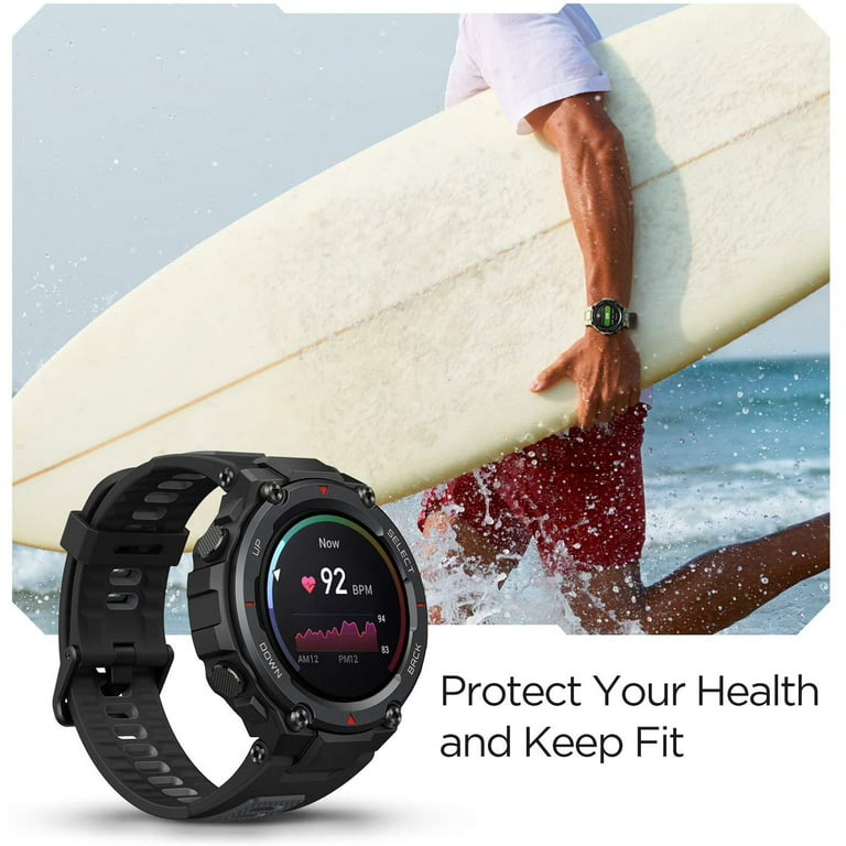 Amazfit T-Rex Pro Smart Watch: Rugged Outdoor GPS Fitness Watch - Black -  Silicone watchband 