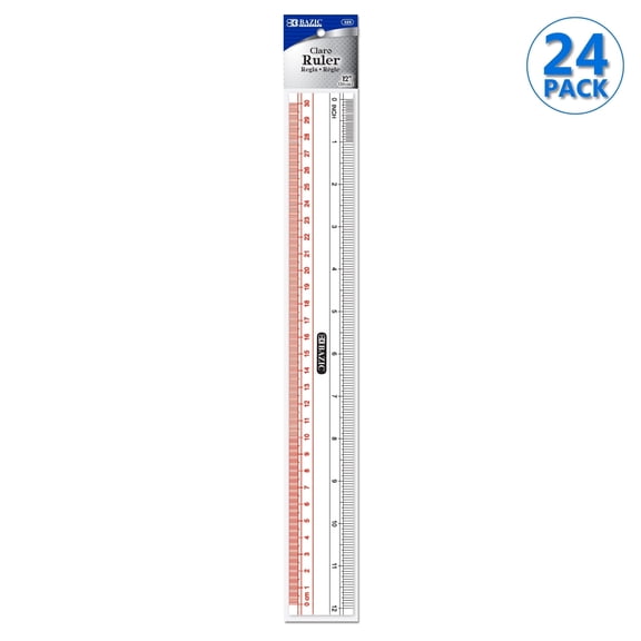 BAZIC Plastic Clear Ruler 12" (30cm), Students School Supplies, 24-Pack