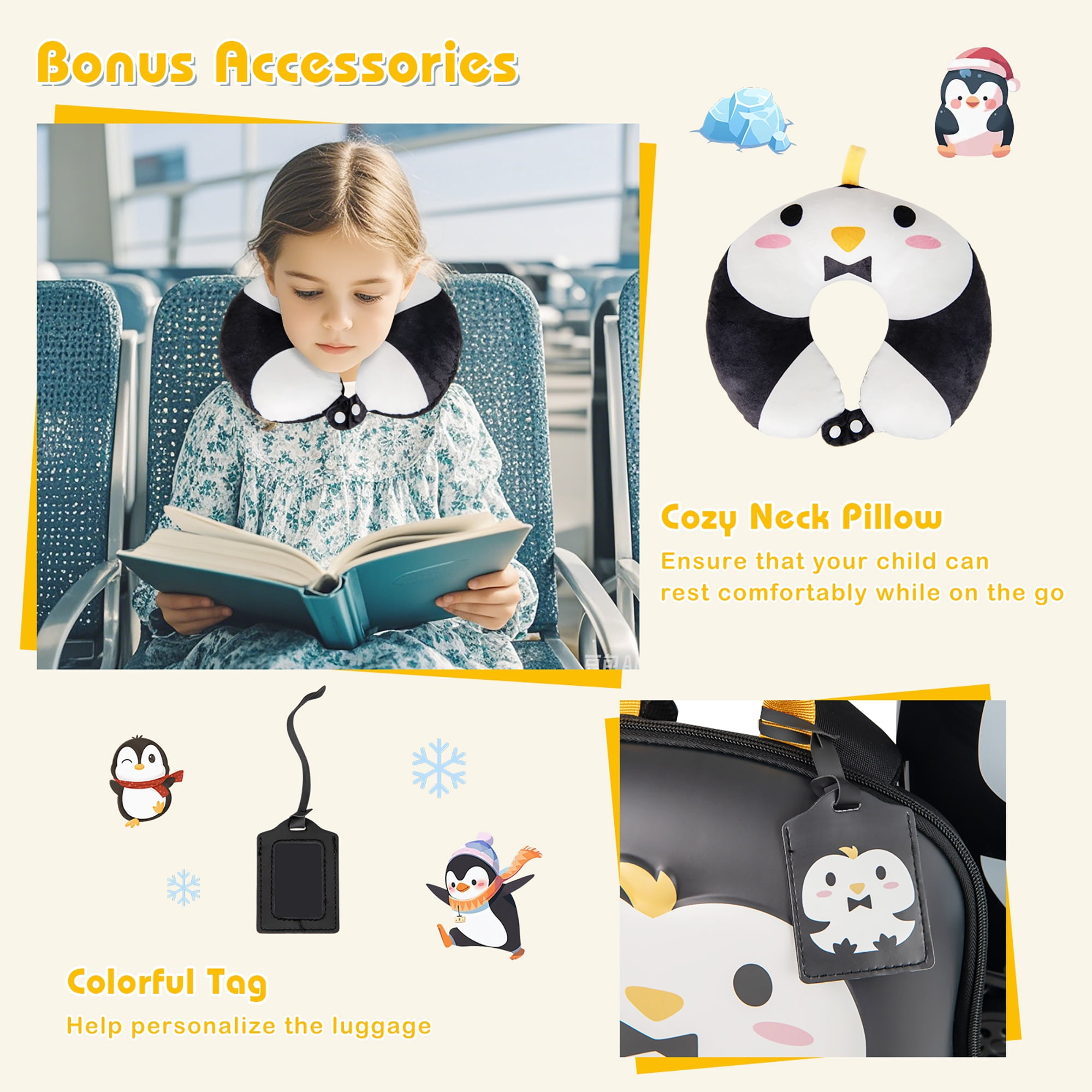 Gymax 4-Piece Kid's Luggage Set w/ 14'' Carry-on Hardside Spinner Toddler Luggage Black
