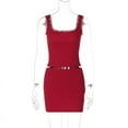 thumbnail image 4 of Women'S Y2k 2 Piece Summer Outfits Square Neck Lace Trim Crop Tank Tops Mini Skirt Set Red L, 4 of 8