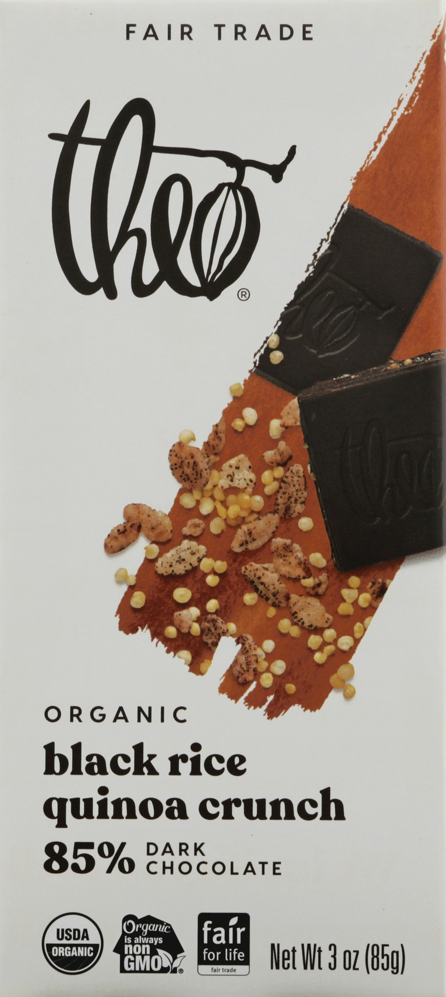 Theo Chocolate Dark Chocolate Bar 85% Black Rice 3 oz (Pack Of 12)