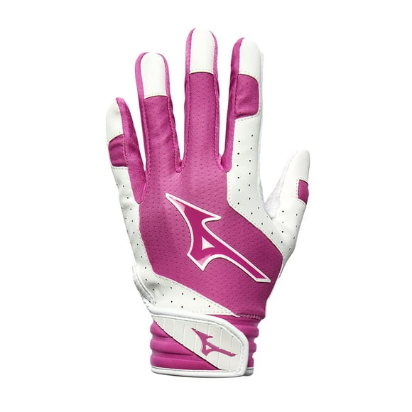 Mizuno Finch Youth Softball Padded Batting Glove, White-Pink, Large