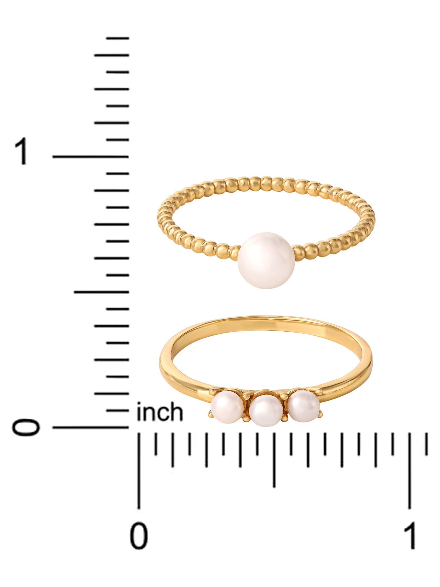 JS Jessica Simpson Women’s Gold Plated Sterling Silver Pearl 2 Piece Ring Set