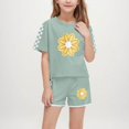 thumbnail image 2 of Fesfesfes Boys and Girls' Fashion Short Sleeve Button-Down Top and Shorts Set Casual 2 Piece Summer Outfits,Round Neck Breathable ,Cute Playwear for Children(Army Green#1,13 Years), 2 of 8