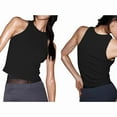 thumbnail image 2 of Women'S Sleeveless Full Length Ribbed Fitted Racerback Workout Crew High Neck Basic Tank Top Black S, 2 of 9