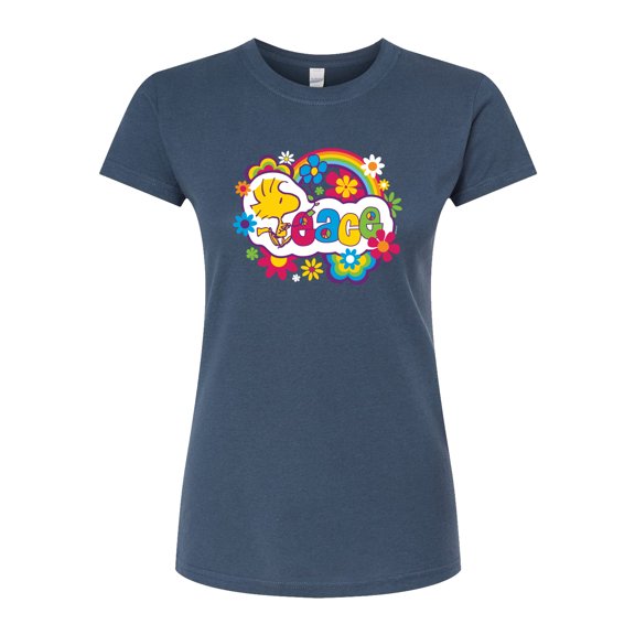 Peanuts - Peace Floral & Colorful Woodstock - Juniors Fitted Graphic T-Shirt