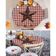 thumbnail image 3 of Round Tablecloth Red Plaid Vintage Country Star Elastic Edge Fitted Farmhouse Wood Texture Plastic Table Cover,Waterproof Oil Proof for Dinner,Outdoor, Picnic, 45"- 54" DIA Tables, 3 of 8