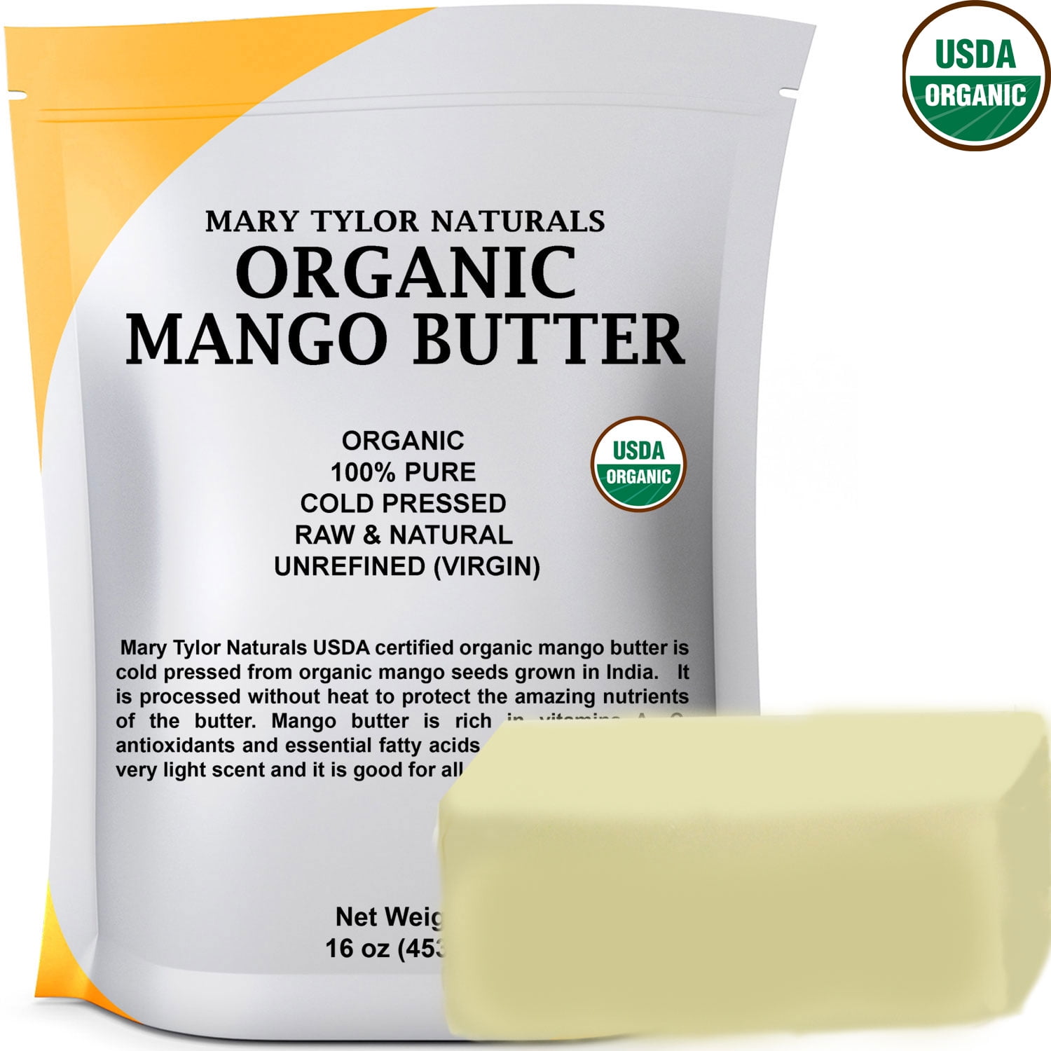 Organic Mango Butter 1 lb USDA Certified Organic, Cold Pressed