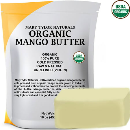 Organic Mango Butter 1 lb USDA Certified Organic, Cold Pressed, Unrefined by Mary Tylor Naturals, Premium Grade Raw Pure Mango Butter, Amazing Skin Nourishment Great (Best Organic Skin Care For Men)