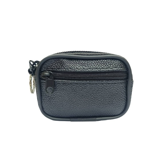 INSPIRE CHIC Unisex Black Faux Leather 2-Pocket Zippered Coin Keys Bag Purses Black