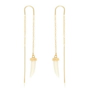 18K Gold Plated Sterling Silver Artificial Ivory Tooth Threader Earrings