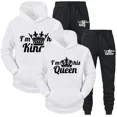 thumbnail image 4 of Chándal con estampado de QUEEN y KING para hombre y mujer, Sudadera con capucha para parejas, ropa deportiva para amantes, conjunto de 2 piezas, 4 of 5