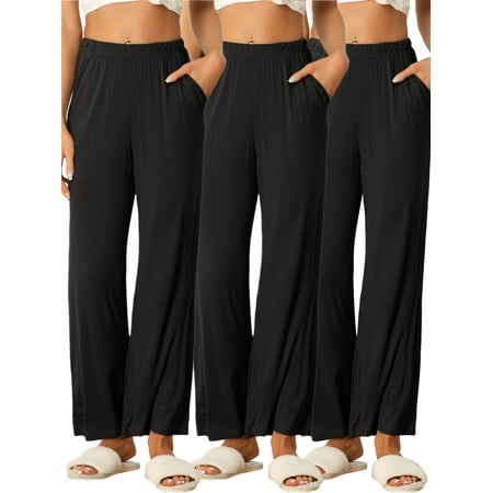 NOMADIC NOOK Womens 2 Pack Cotton Pajama Pants with Pockets Soft Breathable Lounge Sleep Bottoms Elastic Waist Casual Sweatpants 2XL 3Pack Black