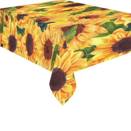 

MYPOP Watercolor Sunflower Tablecloth 52x70 Inches Green and Blue Butterfly Sofa Table Cloth Cover for Dinner Party Decoration