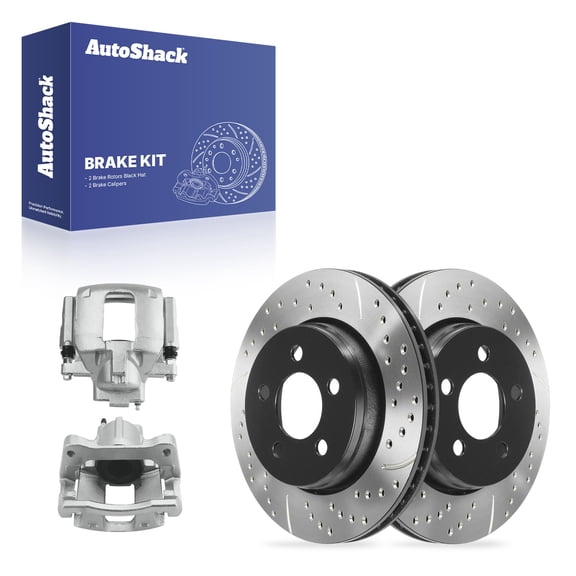 AutoShack Front Vented Drilled & Slotted E-Coated Brake Rotors   Calipers 4-PC Brake Kit Replacement for 2011 Dodge Nitro ShadowGuard 11.89" (302 mm)