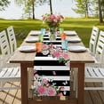 thumbnail image 4 of Table Runners 90 Inches Long Dress Scarves, Pink Flowers Farmhouse Coffee/Dining/Kitchen Table Runner for Living Room, Spring Floral Butterflies Black White Striped Farmhouse 13x90 Inch, 4 of 9