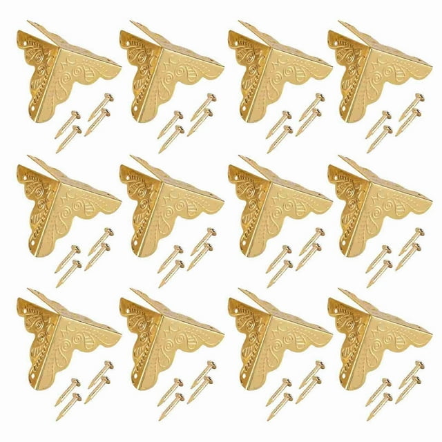 12 Pcs Decorative Corner Protectors for Wooden Jewelry Boxes, Gift Boxes, Iron Borders, Gold