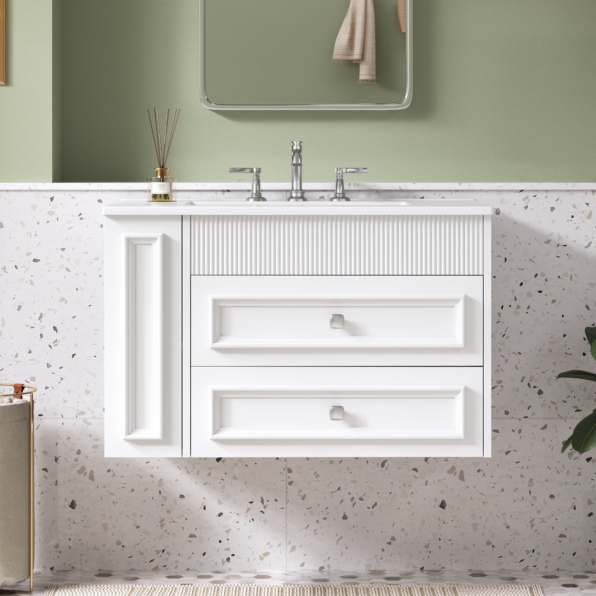 Harper & Bright Designs 30" Wall Bathroom Cabinet with Sink, Freestanding Storage Cabinet with 2 Drawers, Single Sink Bathroom Vanity, White