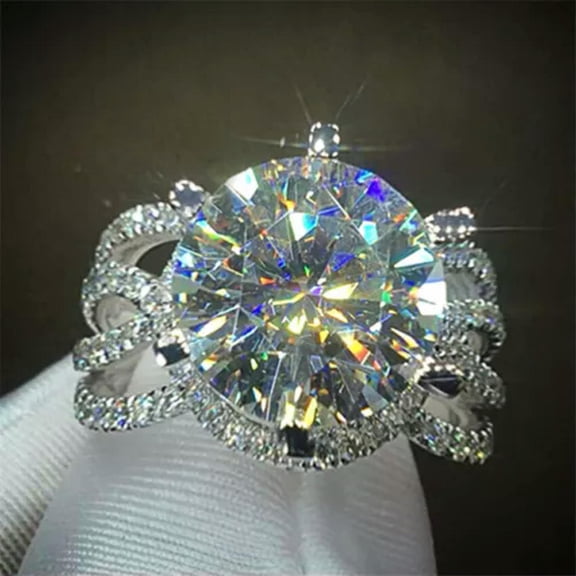 HOOUN Women Fashion 925 Silver Rings Cubic Zirconia Wedding Ring Size 6-10-#4-8