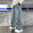 thumbnail image 2 of kpoplk Boys Pull On Baggy Jeans Easy Wear Wide Leg Denim Pants Soft Elastic Waist with Hand Pockets(Blue,4-6 Y), 2 of 9