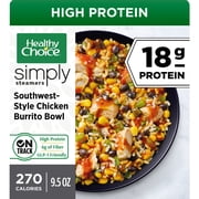 Healthy Choice Simply Steamers Southwest Chicken Burrito Bowl, 20g Protein, High Protein & Fiber Frozen Meal, 9.5 oz. Bowl