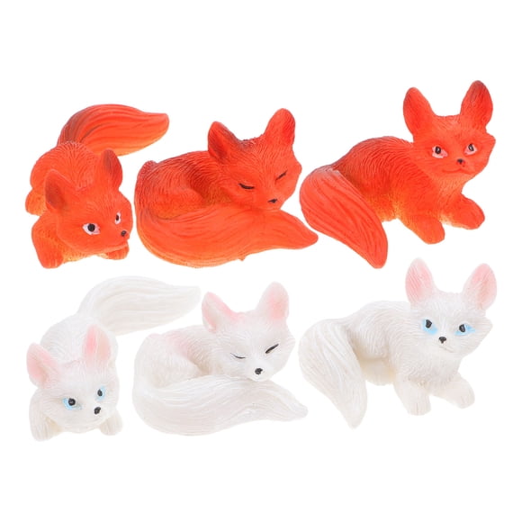 COMPUKAS Realistic White Fox Figurines 6 Pack Miniature Fox Decorations For Home Office Desk And Garden