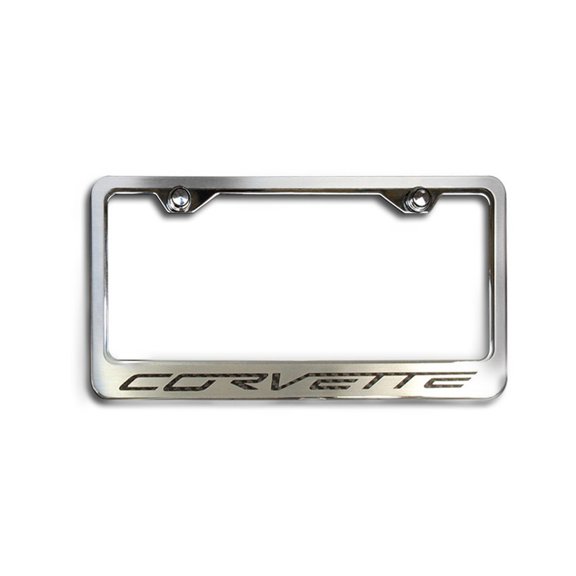 Corvette C6 License Plate Frame with "Corvette" Lettering. CF Black