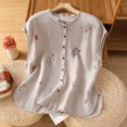 thumbnail image 2 of TEAJOPSUU Womens Loose Tank Tops Cute Floral Embroidery Ruffle Trim Sleeveless Blouse Round Neck Button Front Solid Color Shirt for Summer Daily Wear Khaki, 2 of 8