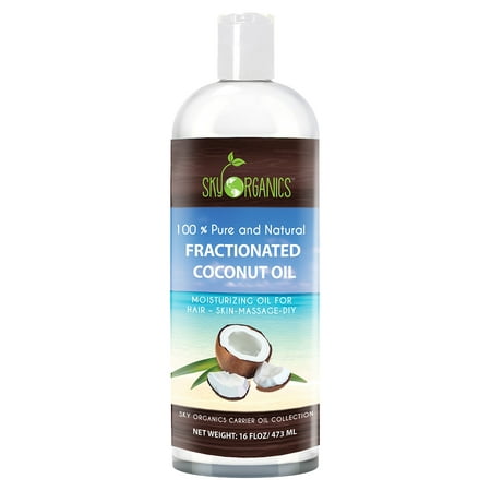 Fractionated Coconut Oil by Sky Organics 16oz- 100% Pure MCT Oil (Cocos Nucifera) with PUMP. Ideal as a Massage Oil & Aromatherapy. Carrier Oil Made in