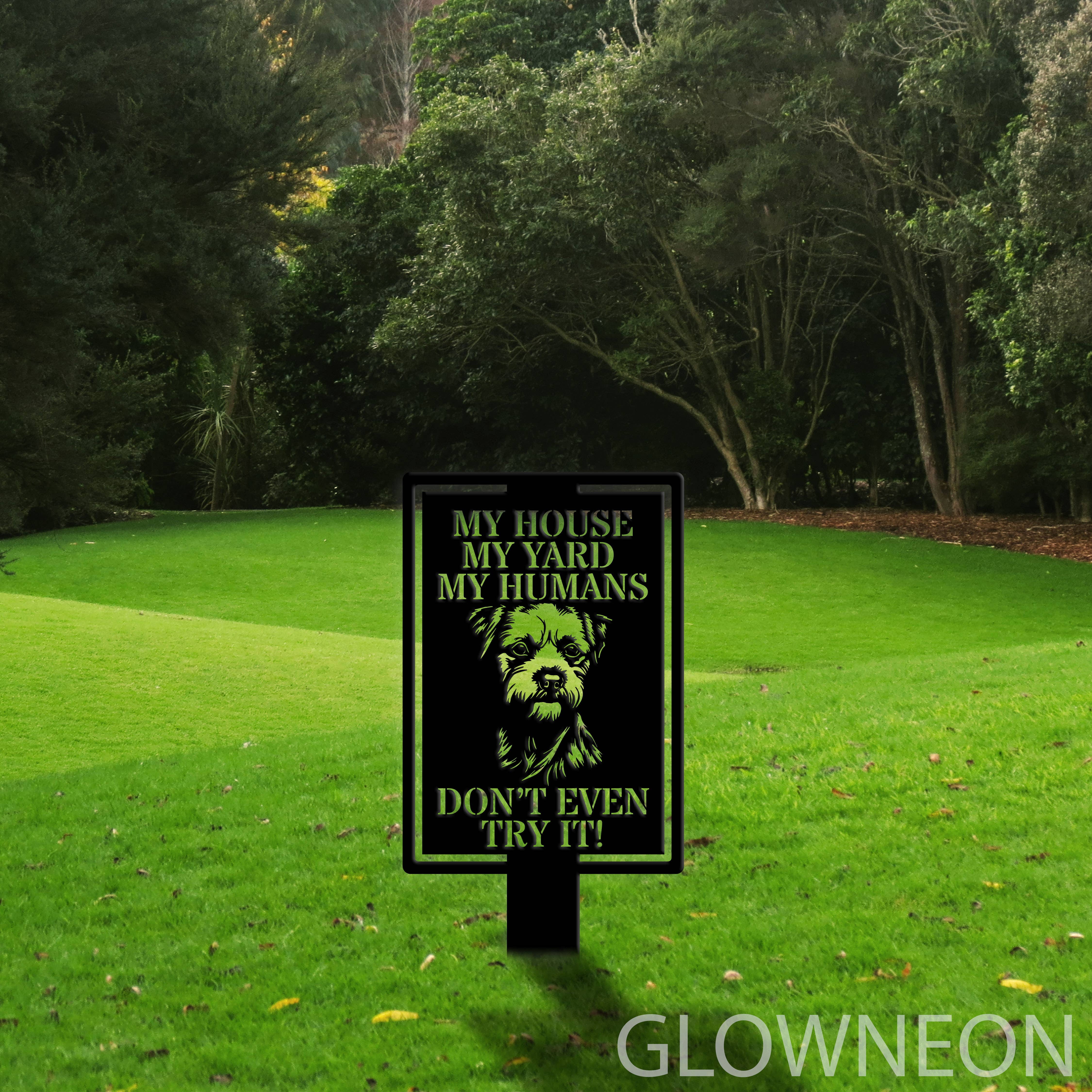Glowneon Border Terrier Dog Metal Sign, Warning Dog Metal Yard Stake