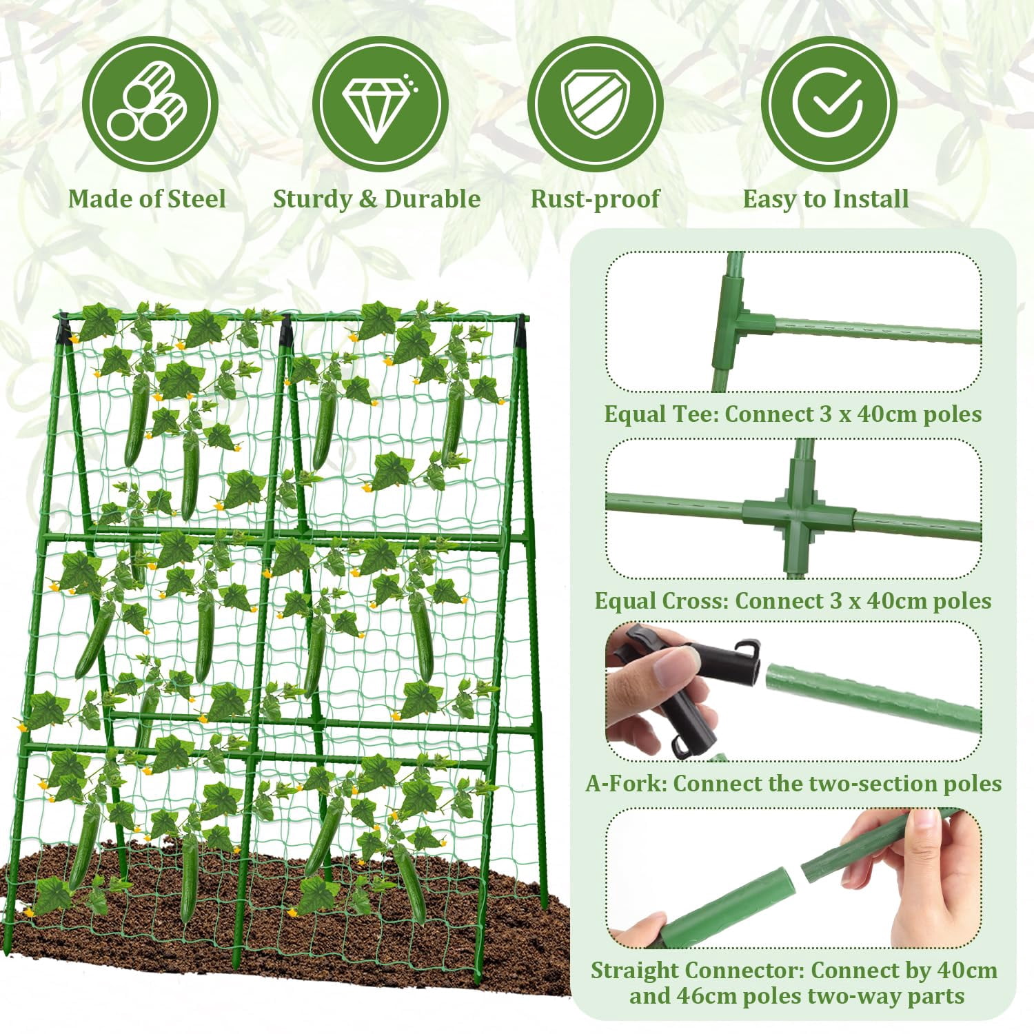 Cucumber Trellis For Raised Beds  31 X 47 Inch Adjustable Size A-frame Garden Climbing Plant Outdoors With Net And Support Clip Vegetable Grape Tomato Supplies