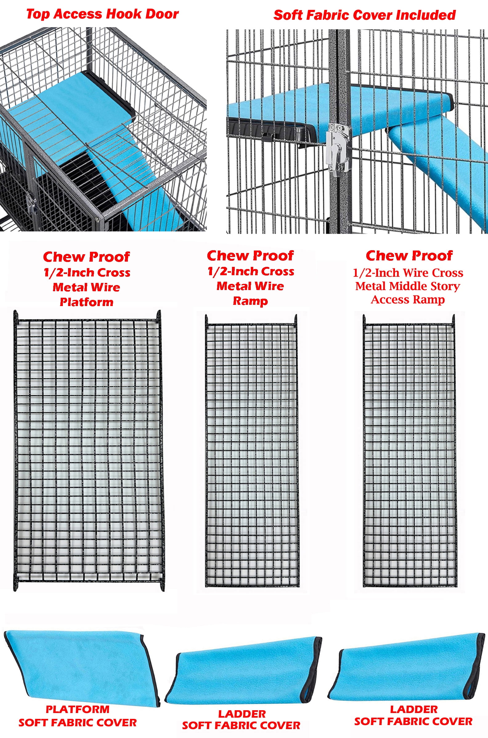 Deluxe Two Story Double Unit 4-Level Small Animal Critter Home Cage Hamster Habitat Mouse Rat Gerbil House Tight 1/2-inch Wire Spacing Rolling Cage for Ferret Hammock Chinchilla Sugar Glider