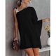 thumbnail image 3 of Vestido corto de verano informal de un solo hombro para mujer, estilo camiseta, con mangas murciélago., 3 of 3