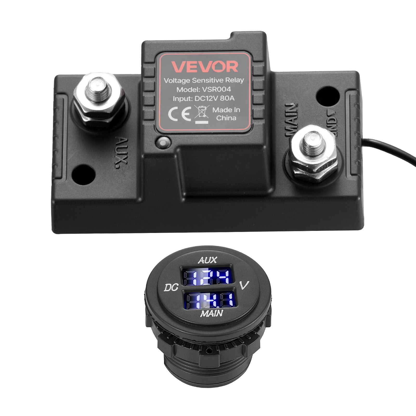 VEVOR Dual Battery Isolator Kit, 12V 80 Amp, Manual and Automatic VSR Voltage Sensitive Relay with Voltmeter, LCD Screen, Smart Battery Isolator, Compatible with Lead-Acid Batteries, for UTV, ATV
