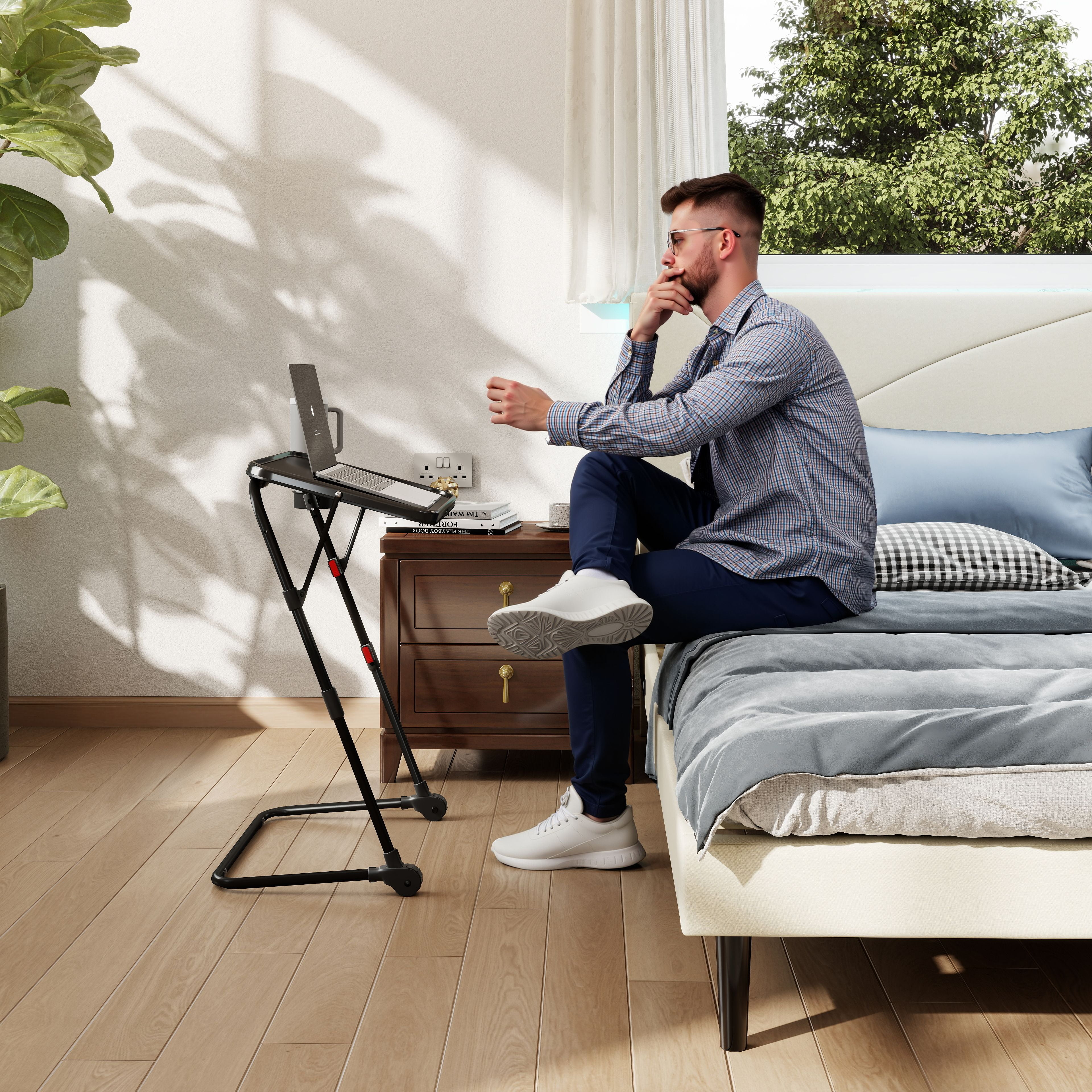 Homy Casa Queen Bed Frame with Portable Folding Tray Bedroom Set