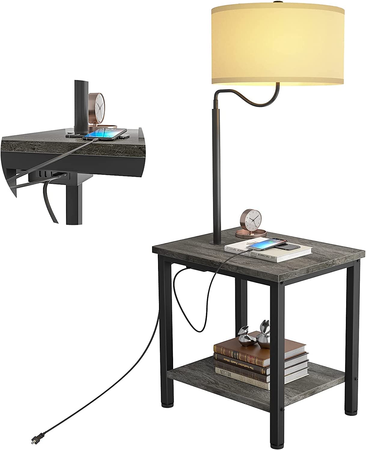 ZAOQI Floor Lamp with Table,Side Table with Lamp Attached,USB Charging