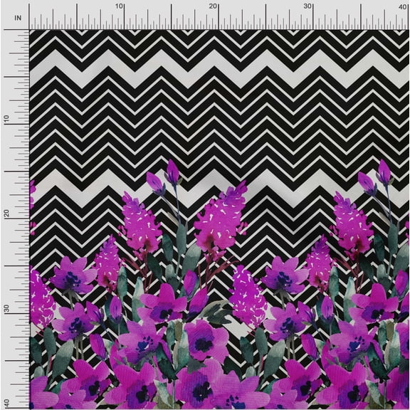 oneOone Cotton Flex Fabric Chevron|Leaves & Floral Panel Print Fabric BTY 40 Inch Wide