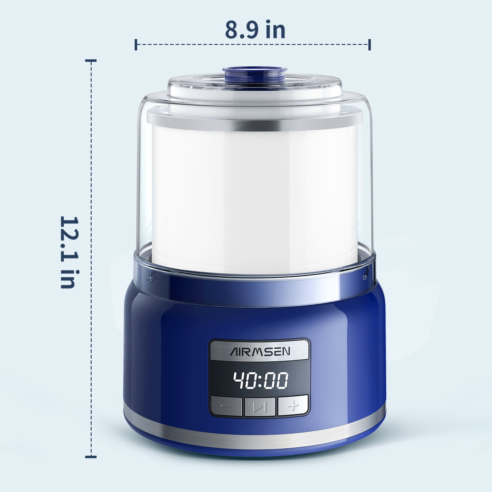 AIRMSEN 2.1 Qt Ice Cream Maker Machine with LED Screen and Timer, Electric Frozen Yogurt Maker for Home, Blue