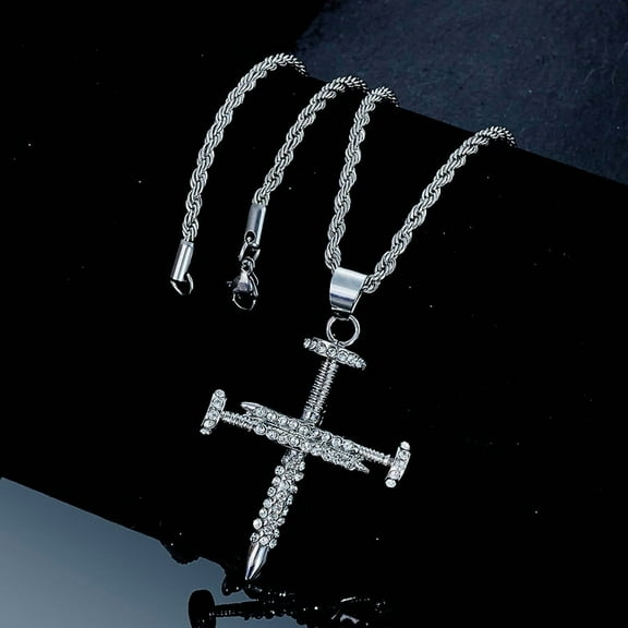 Silver Cross Pendant Necklace for Men